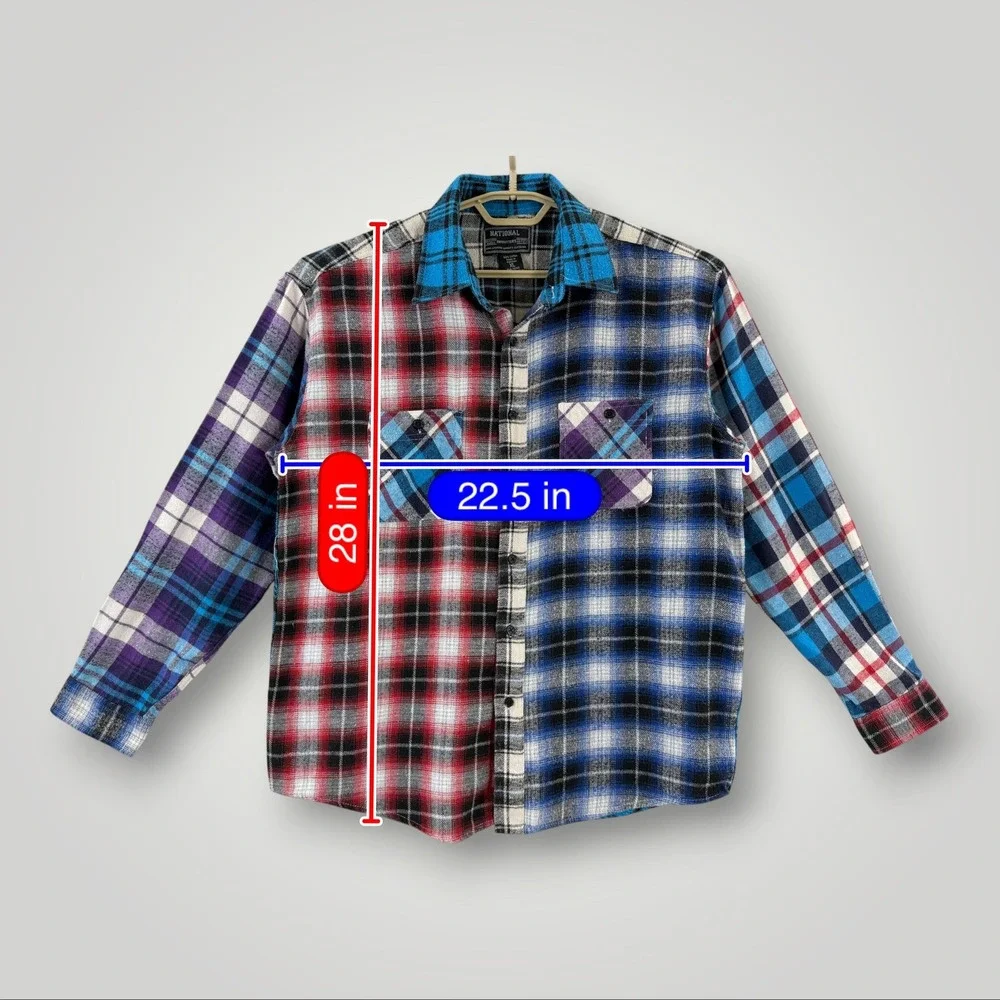 National Outfitters Mens XL Patchwork Plaid Flannel Shirt Multi Color Cotton